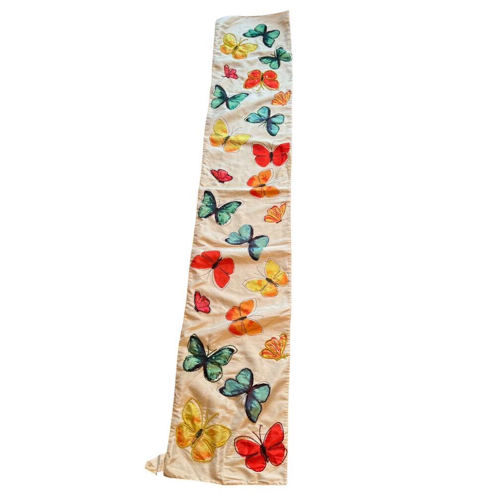 Pier 1 Imports Spring Time Applique Beaded  Butterflies Table Runner